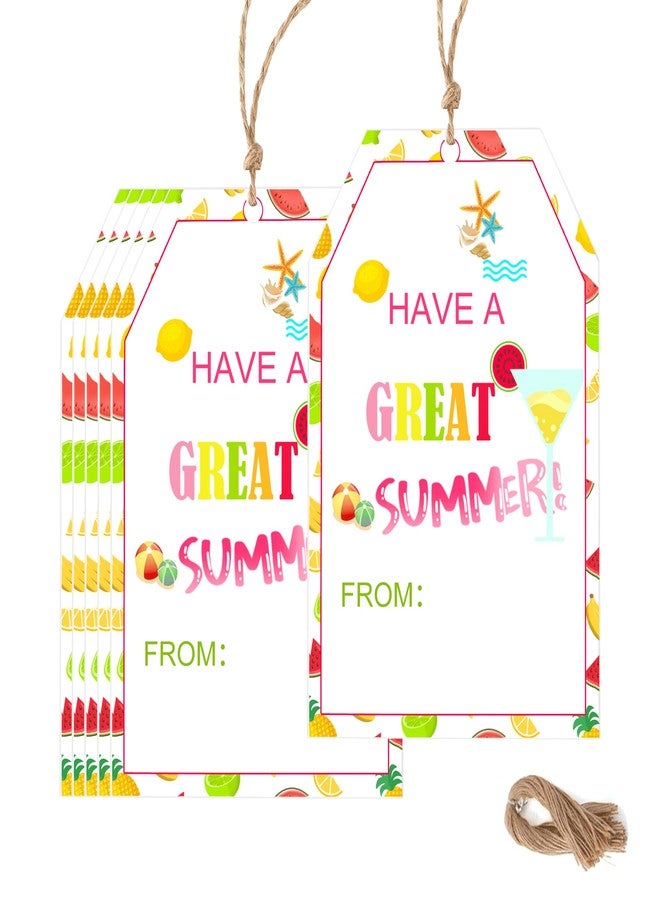 wootile Have A Great Summer Gift Tags with String 50 Pack Happy Hello Summer Name from Tags 2 x 3.5 Inch End of School Year Cads Summer Party Gift Tag for Party Decor - Image 1